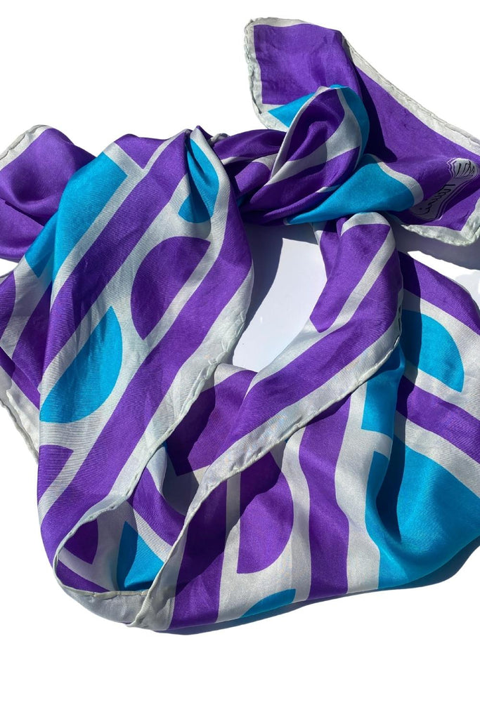 Purple and Blue Geometrics Head Scarf - Silk