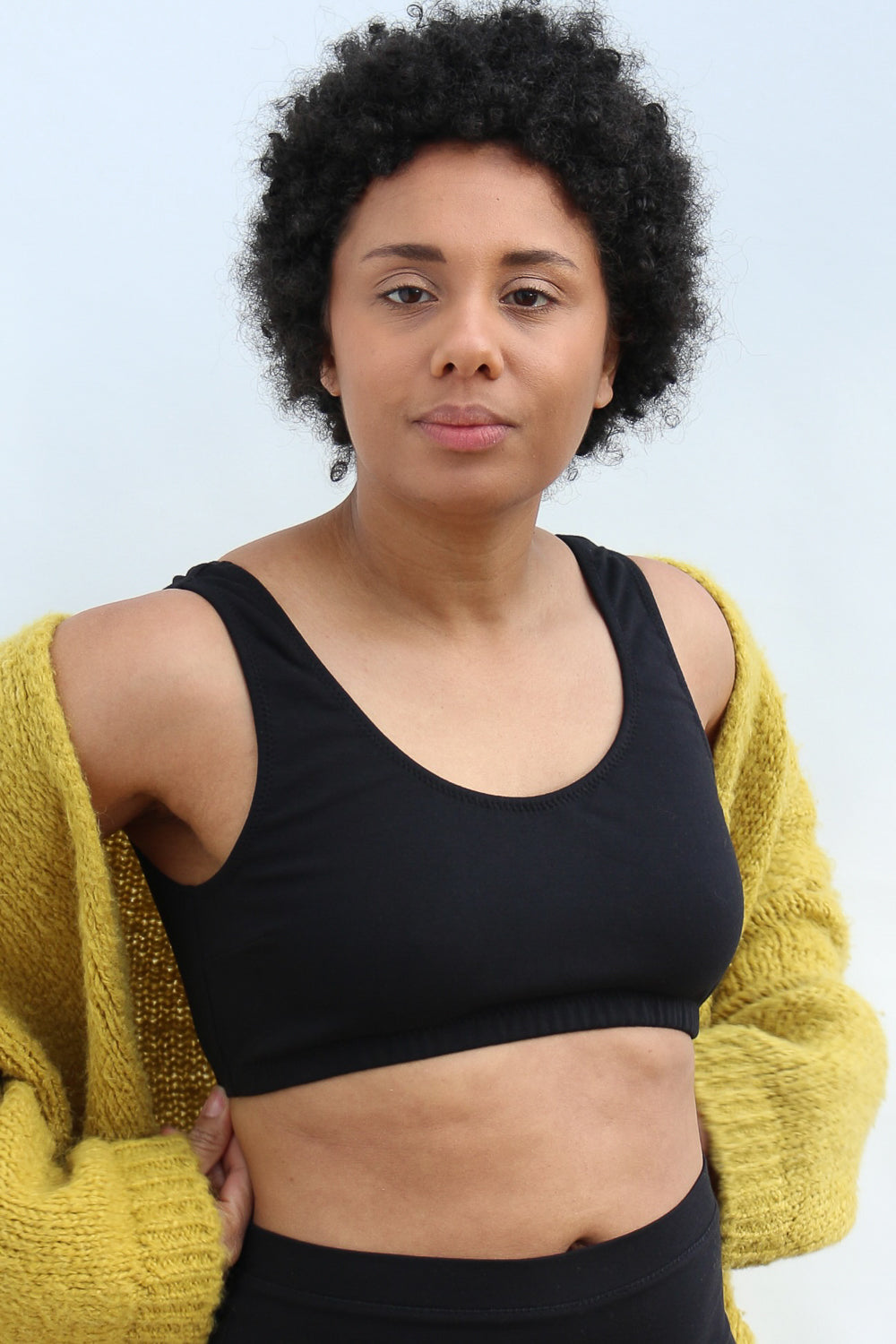 Wide Strap Bralette in Black Organic Cotton Ethical