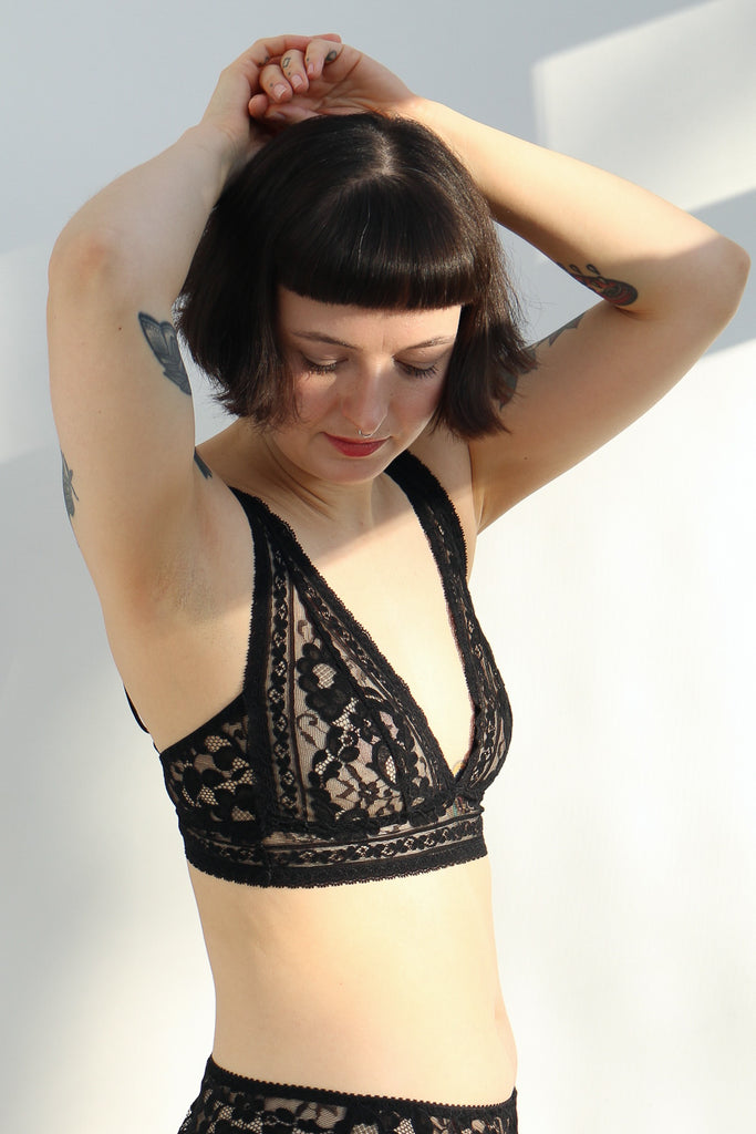 Ellie Bra A-GG Cup in Sheer Corded Black Lace