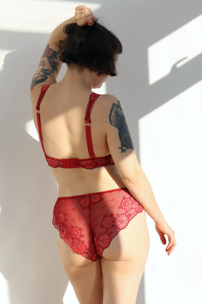 Scarlet Red Lace Triangle Bralette