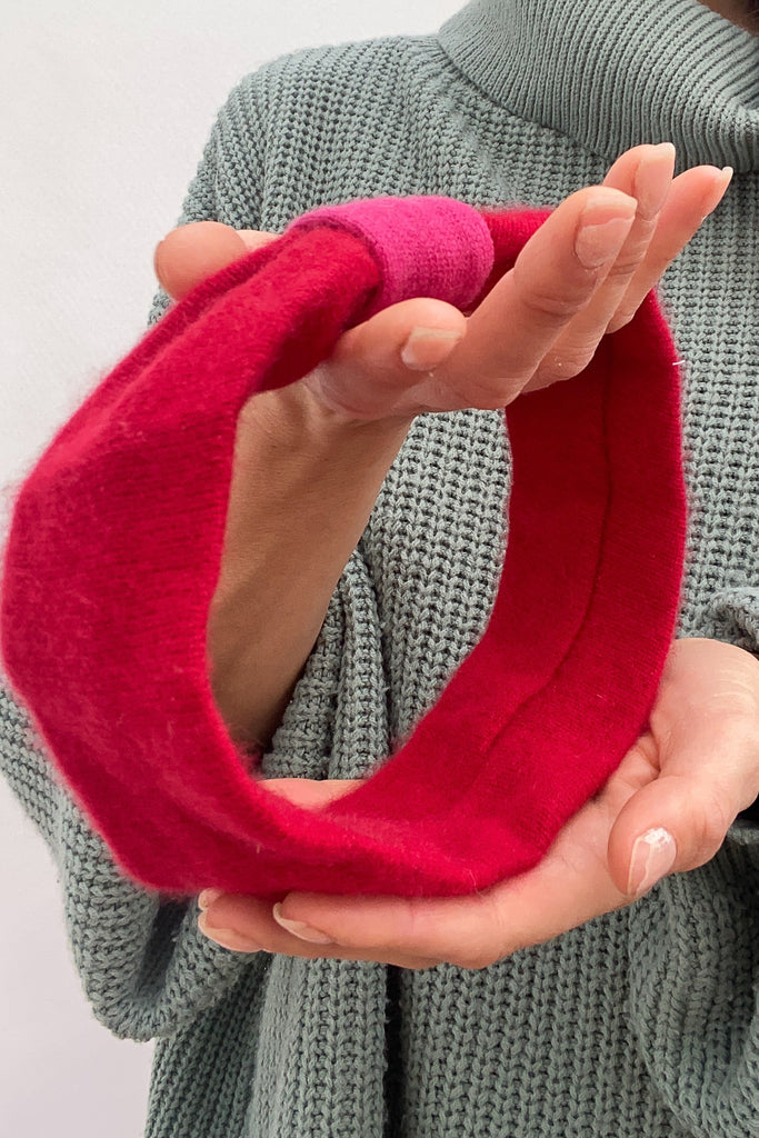 Thin Cashmere Headband in Scarlet and Strawberry