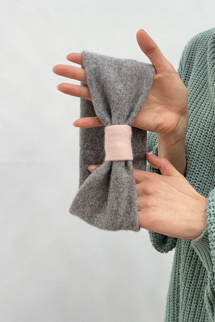 Cashmere Headband in Marl Grey and Pale Pink