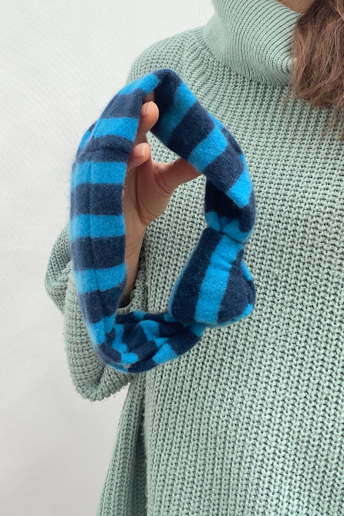 Chunky Cashmere Knot Headband in Navy and Blue Stripes