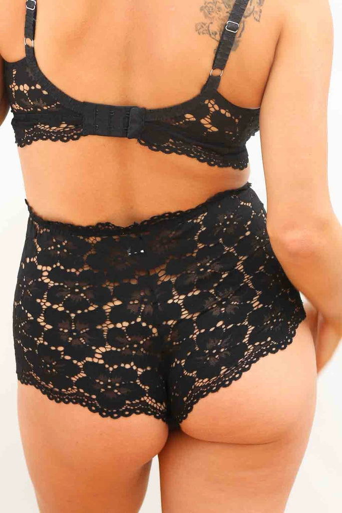 Ellie High Waisted Knickers in Black Lace