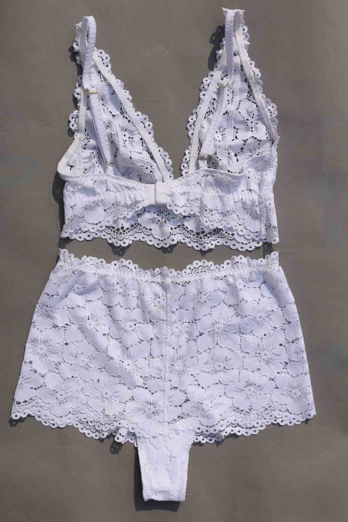 Ellie Bra and High Waisted Knickers in White Lace