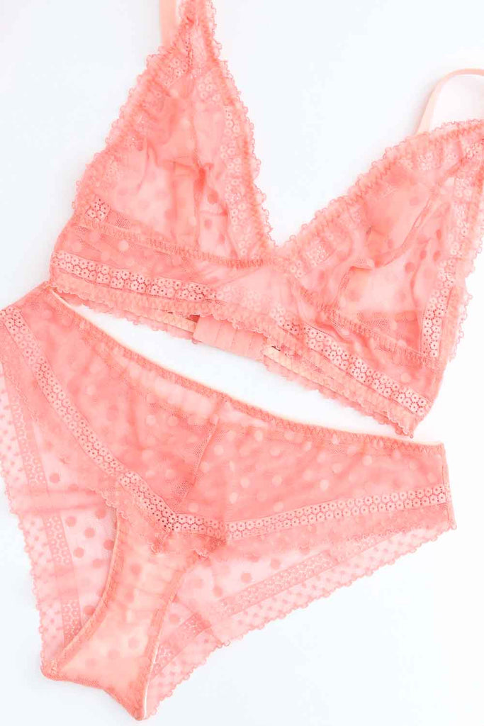 Ellie Bra and Briefs in Pink Polka Dot Lace