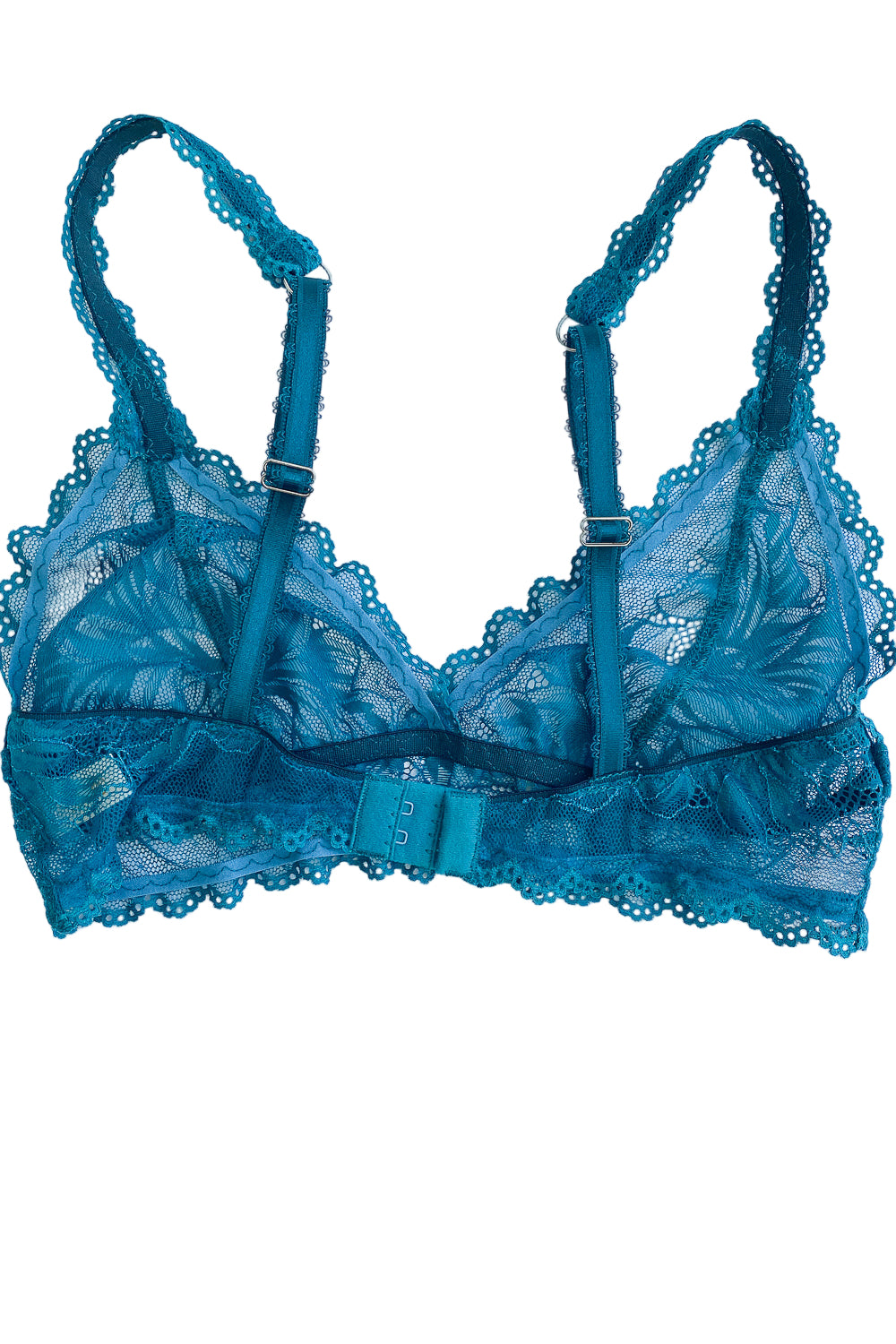 Blue Peacock Lace Triangle Bralette and French Knickers | Brighton