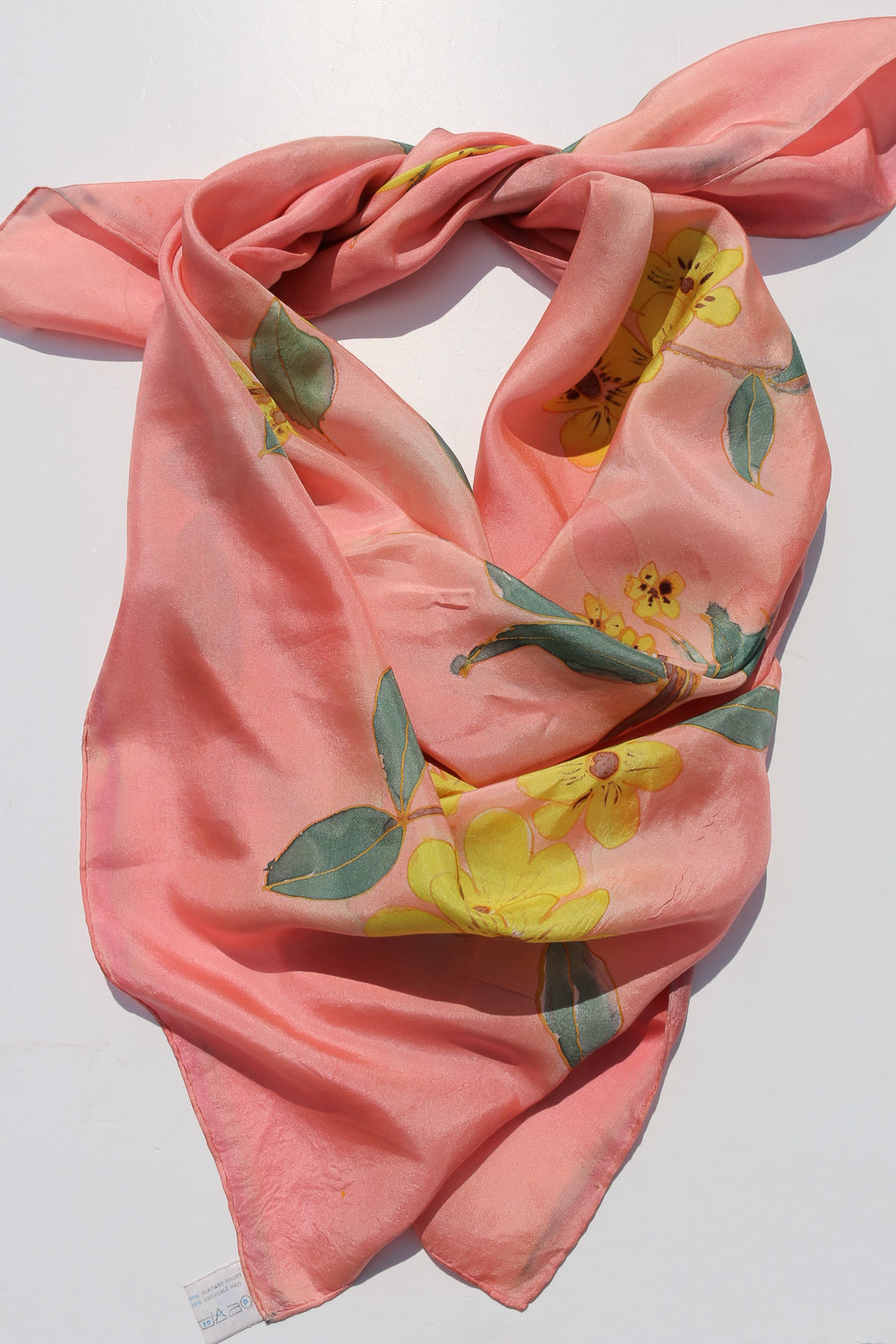 Peach and Yellow Flower Silk Scarf Sustainable Hair