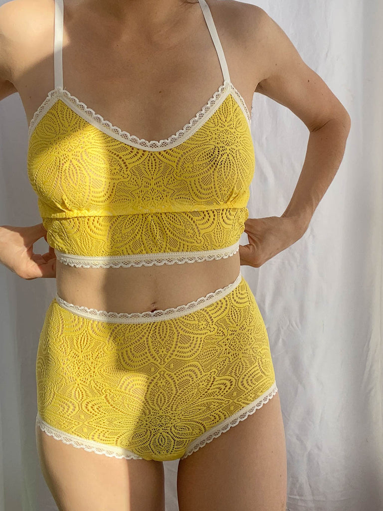 Sunflower Yellow Lace High Waisted Knickers