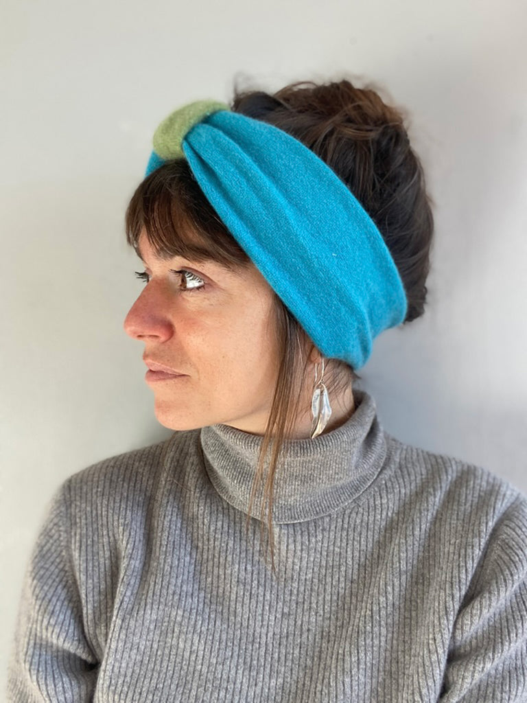 Cashmere Headband in Turquoise and Apple Green