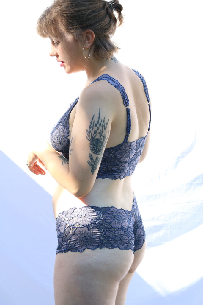 Blue Hibiscus Longline Lace Bralette