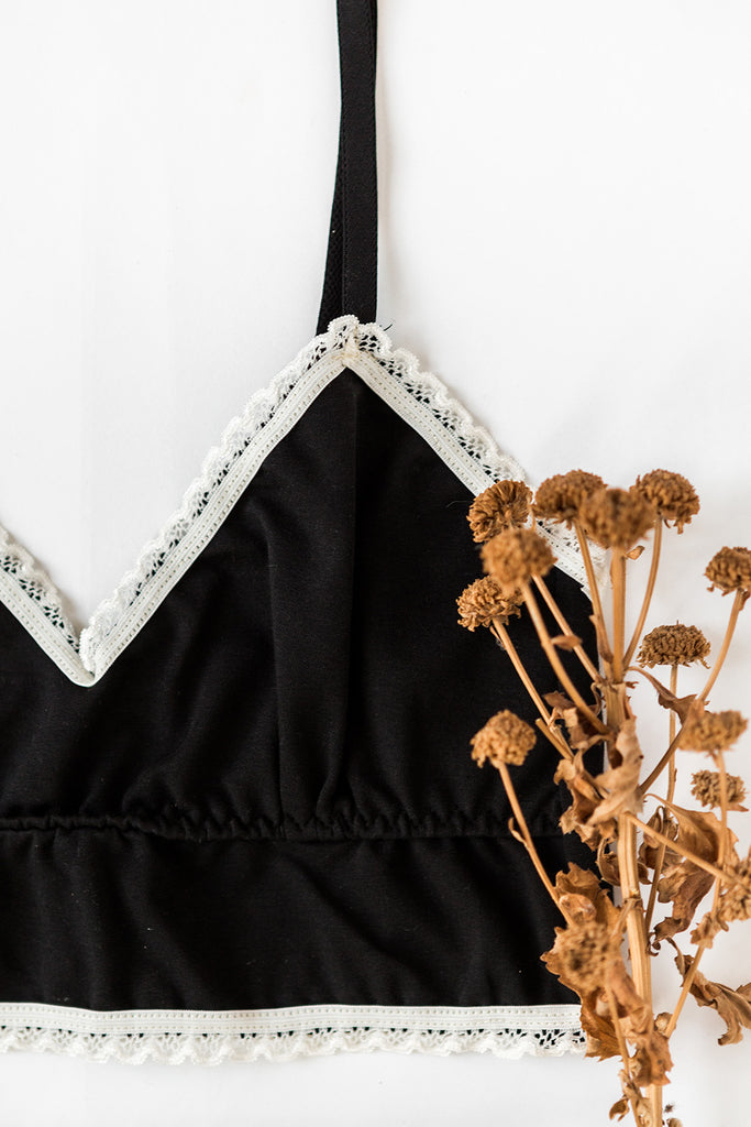 Organic Cotton Bralette and Thong Set in Black
