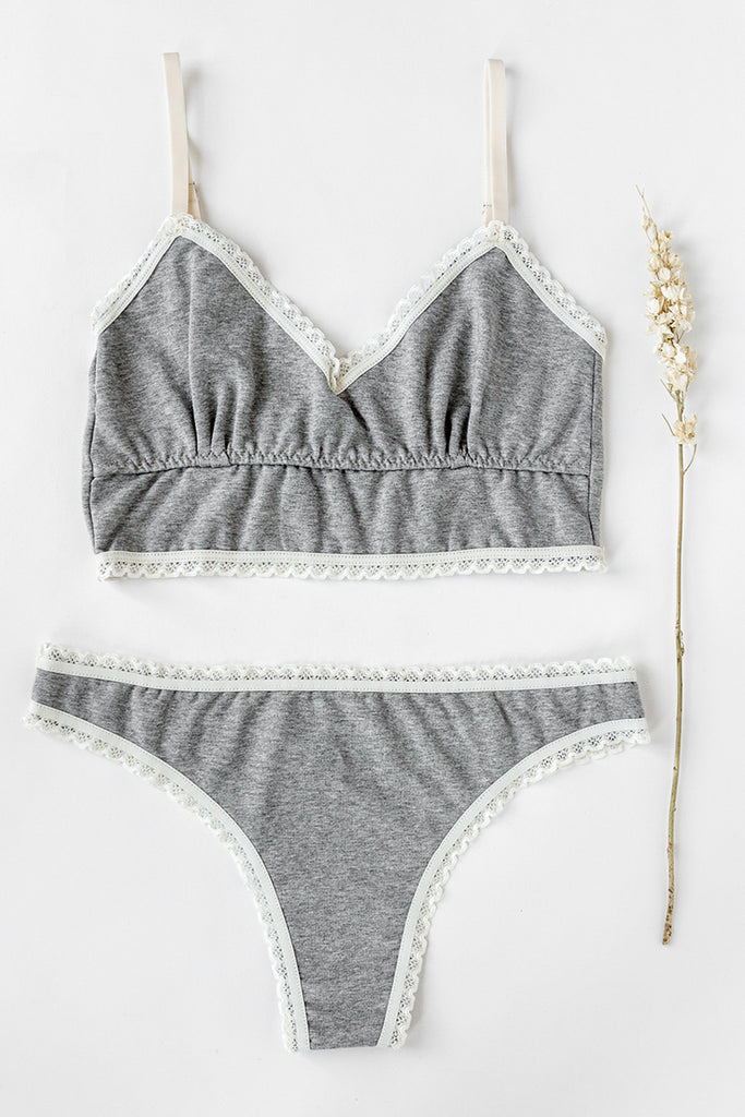 Organic Cotton Bralette and Thong Set in Grey