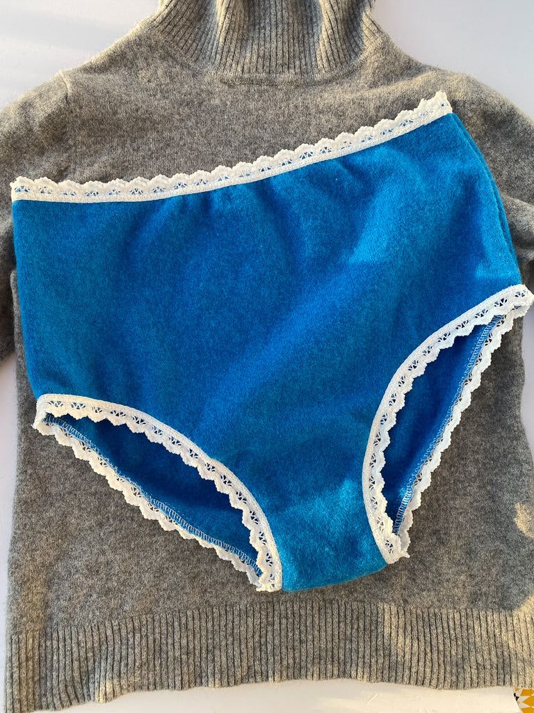 High Waisted Cashmere Knickers in Vibrant Blue - Size 12