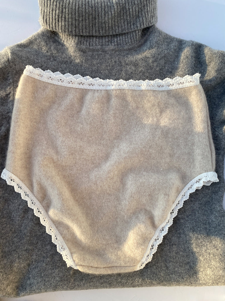 High Waisted Cashmere Knickers in Cafe Au Lait - Size 8 UK