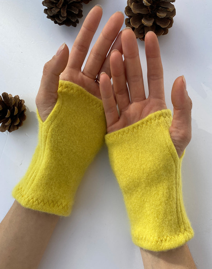 Cashmere Wrist Warmers in Citrus Yellow