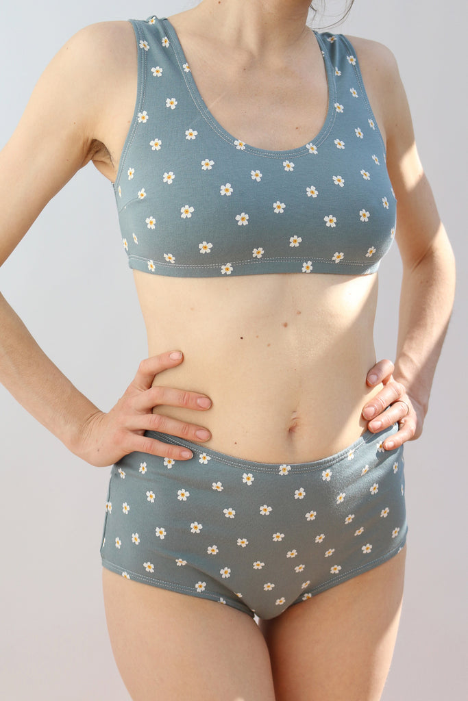 High Waisted Knickers in Slate Blue Cotton