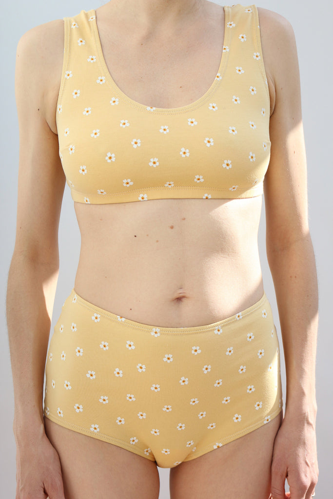 High Waisted Knickers in Honey Yellow Cotton