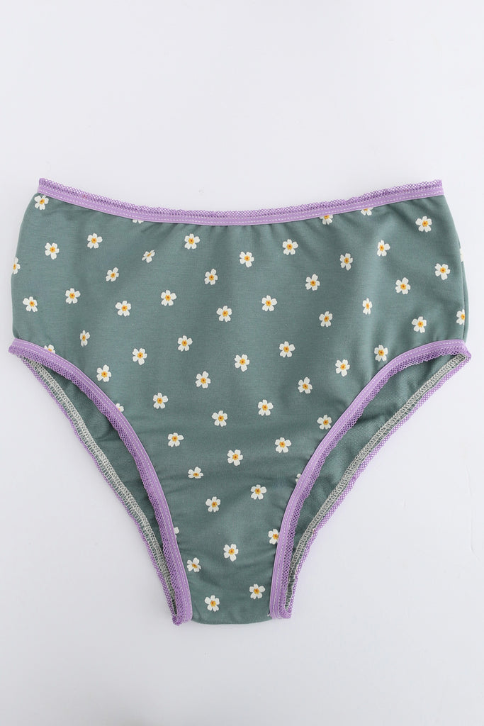 Cheeky Briefs in Slate Blue Cotton with Lilac