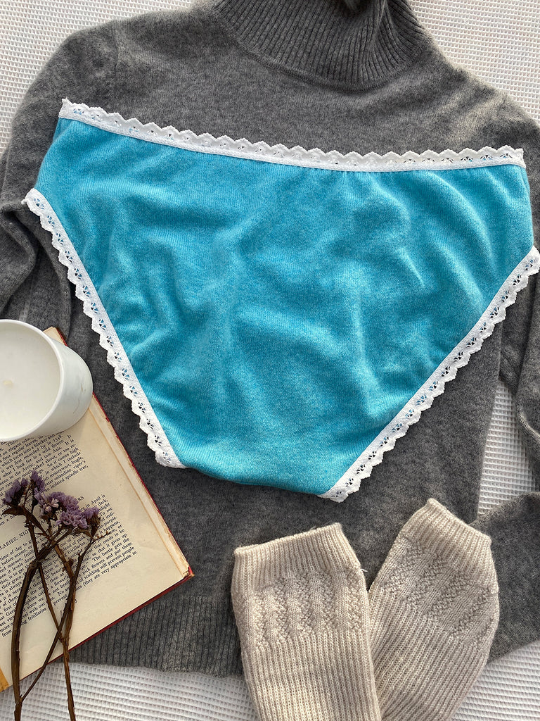 Mid Rise Cashmere Knickers in Aqua - Size 16 UK