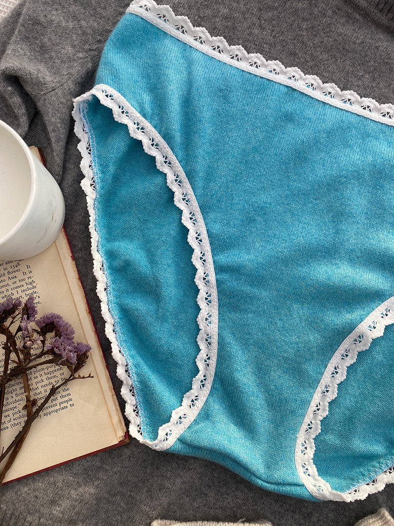 Mid Rise Cashmere Knickers in Aqua - Size 16 UK