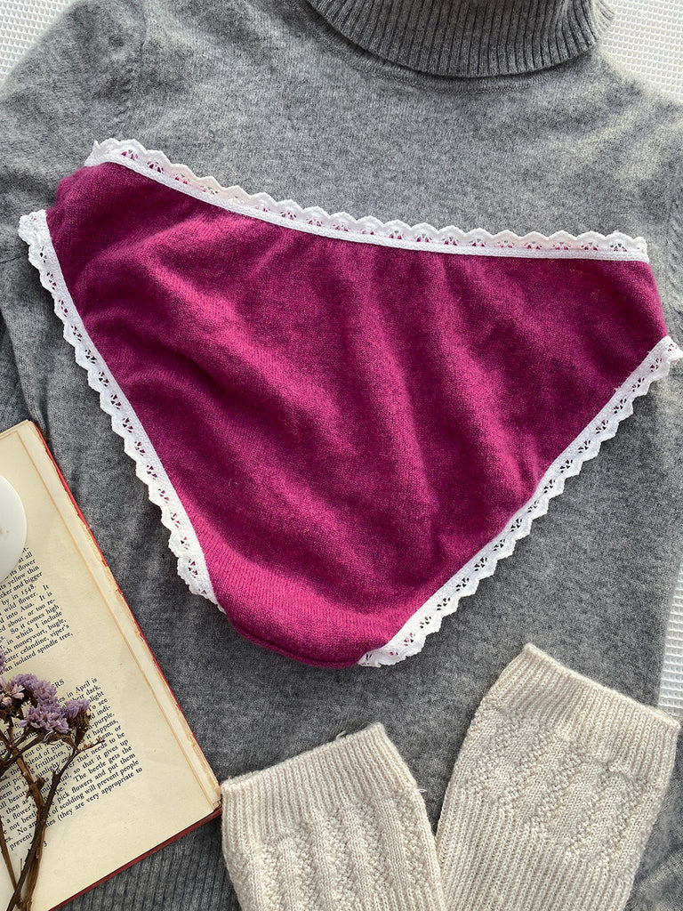 Mid Rise Cashmere Knickers in Berry Pink - Size 12 UK