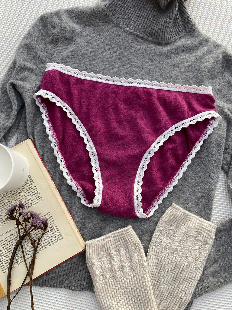 Mid Rise Cashmere Knickers in Berry Pink - Size 12 UK