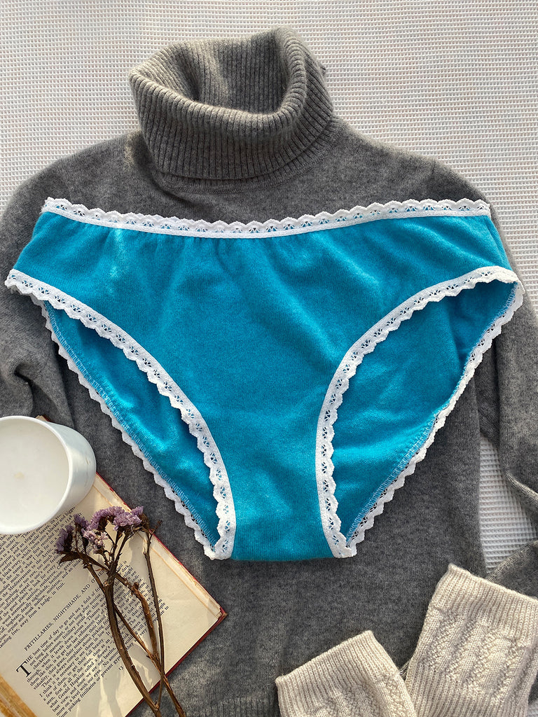 Mid Rise Cashmere Knickers in Turquoise - Size 18 UK