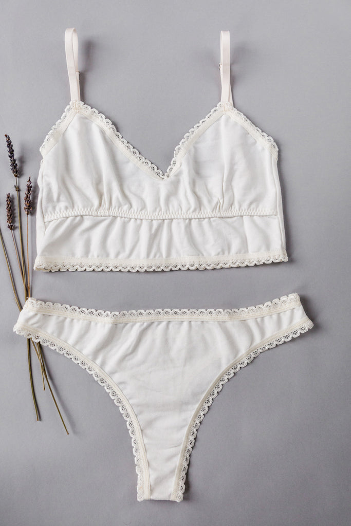 Organic Cotton Bralette and Thong Set in White