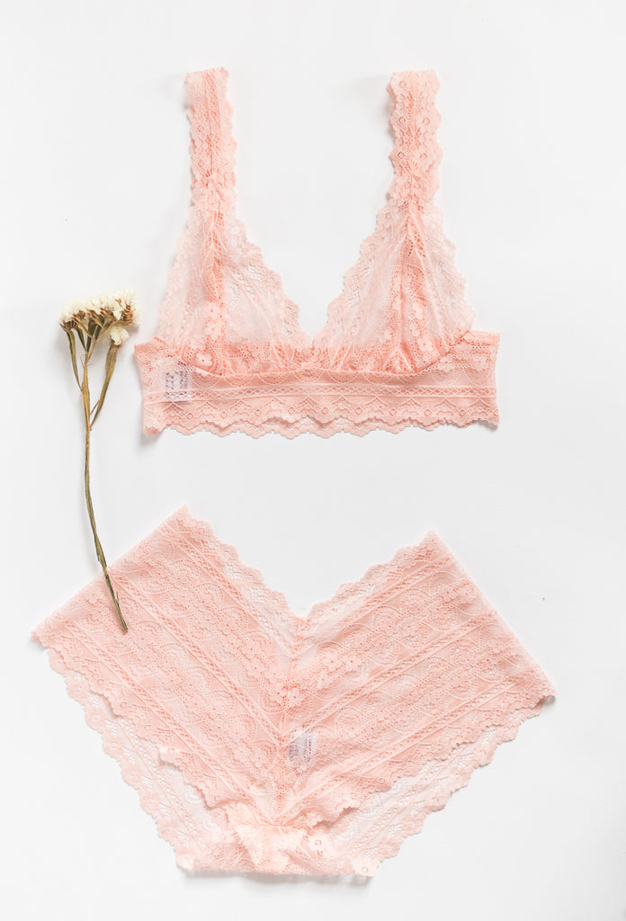 Tea Rose Lace Tiger Lily Bralette and Thong or French Knicker Set