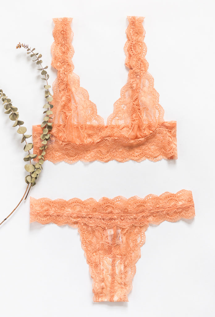 Peach Lace Tiger Lily Bralette and Thong Set