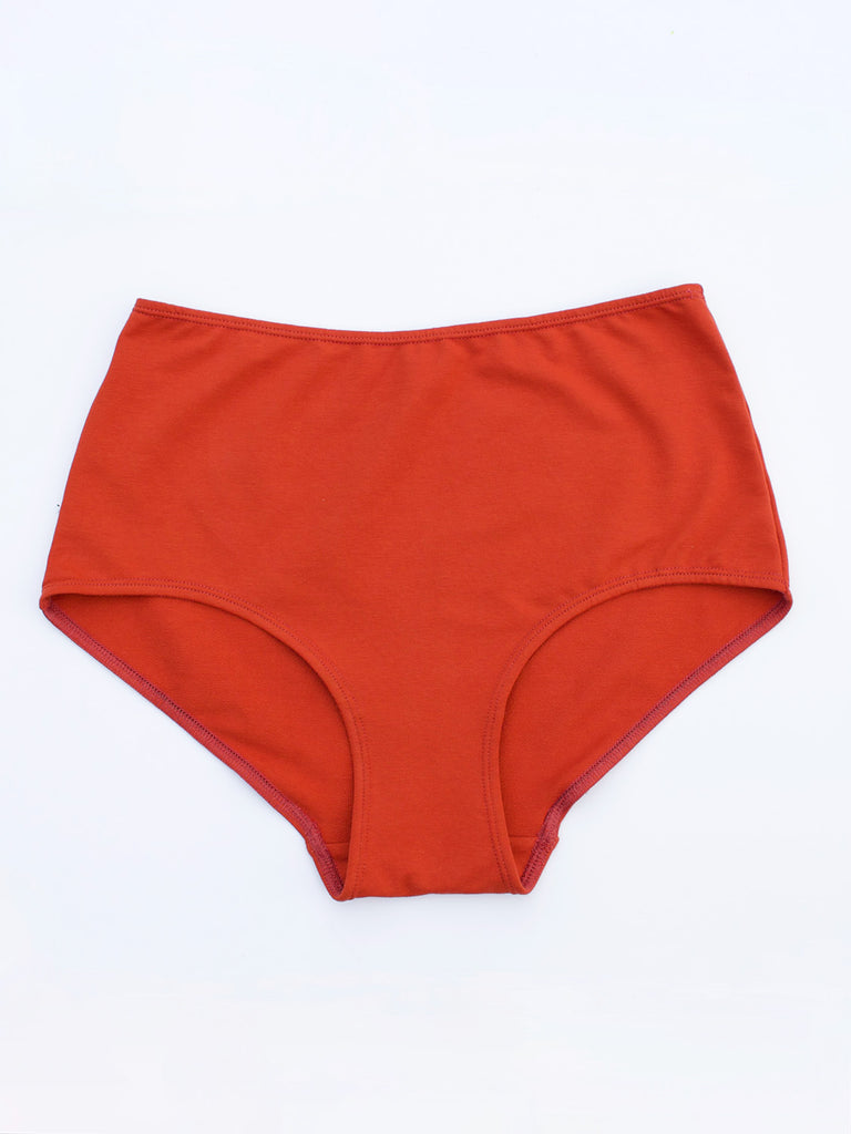 Organic Cotton High Waisted Knickers in Rust