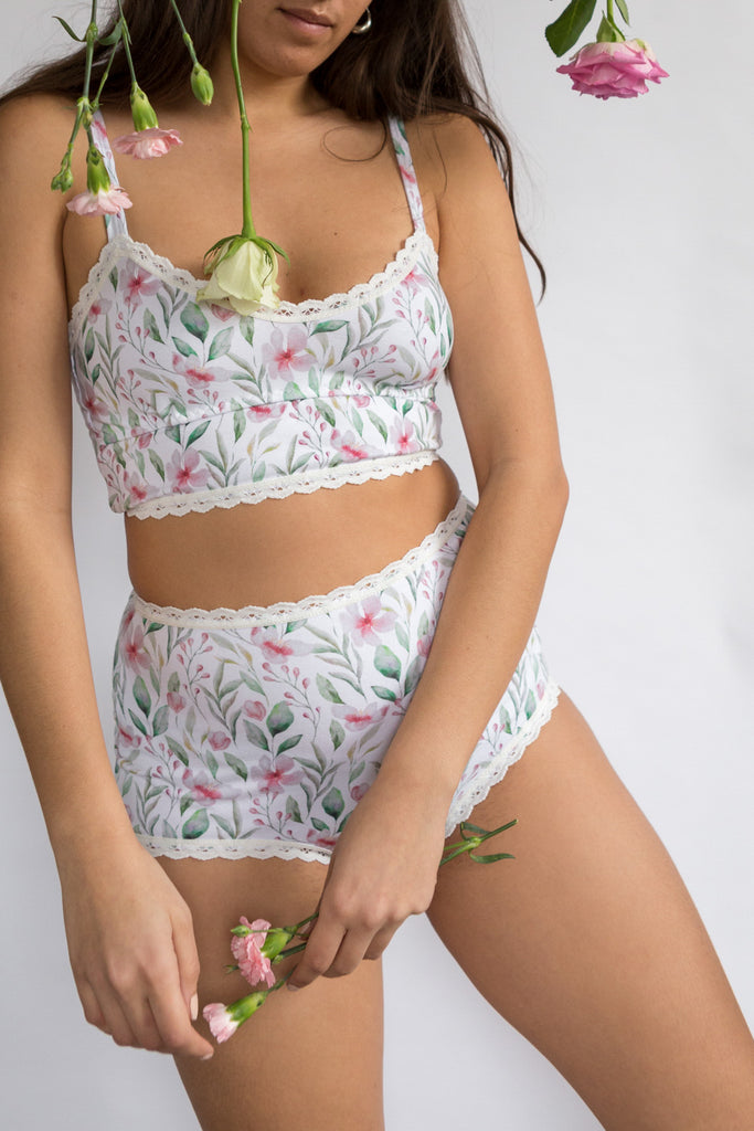 Organic Cotton High Waisted Knickers in Spring Garden