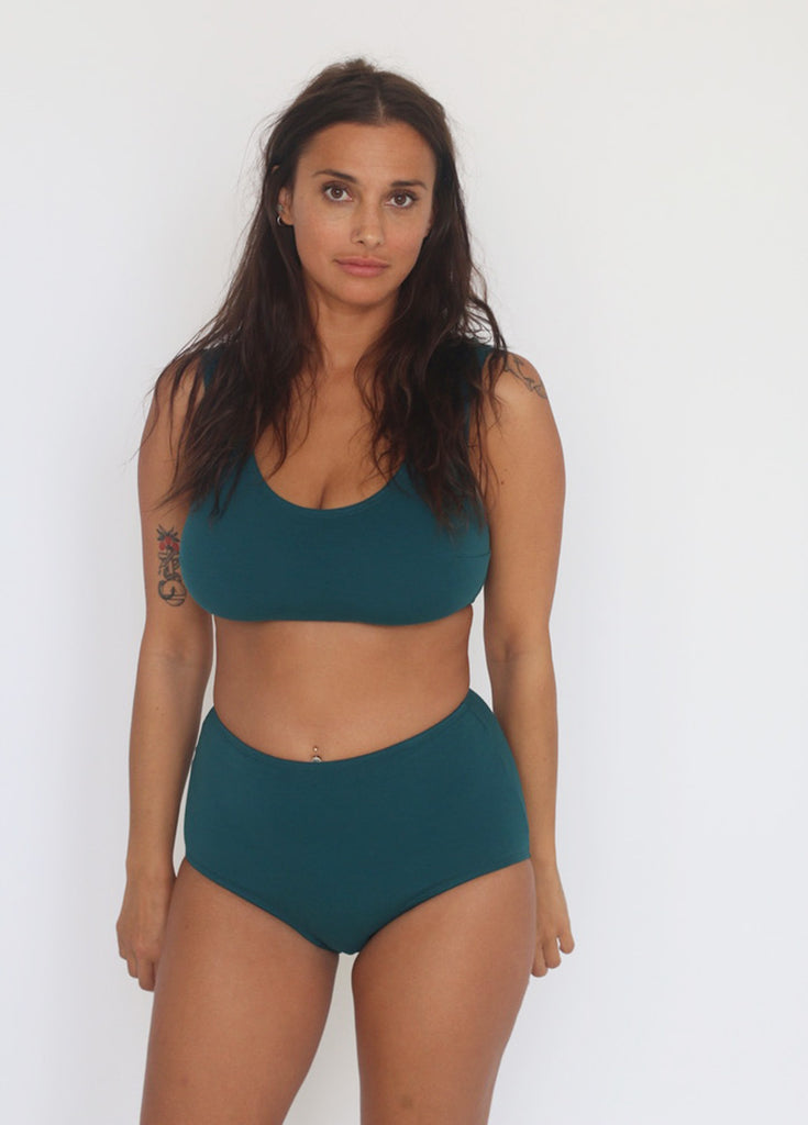 Organic Cotton Wide Strap Bralette in Teal