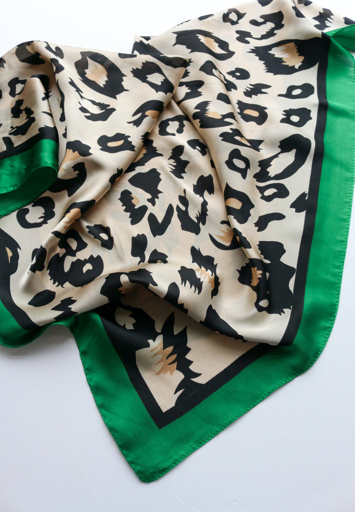 Dark Green Leopard Print Head Scarf - Vegan