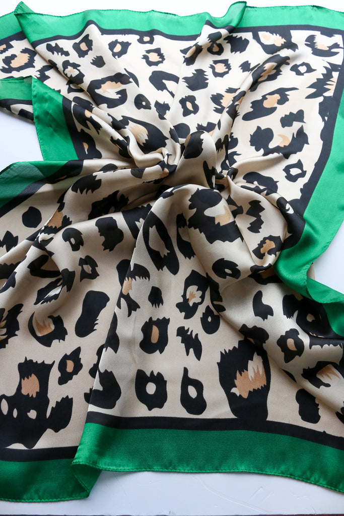 Dark Green Leopard Print Head Scarf - Vegan