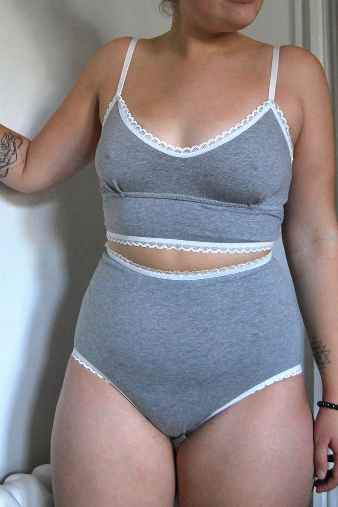 Organic Cotton Bralette and High Waisted Knicker Set in White