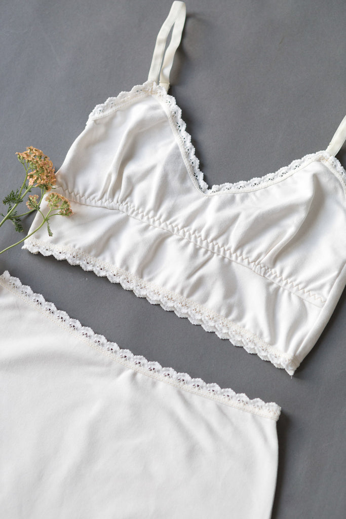 Organic Cotton Bralette and High Waisted Knicker Set in White