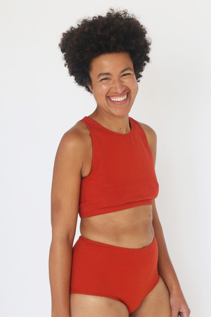 Organic Cotton High Waisted Knickers in Rust