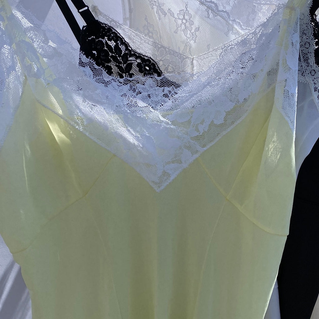 Pretty Meringue Yellow Lemon Vintage Slip Dress - 10/12 UK