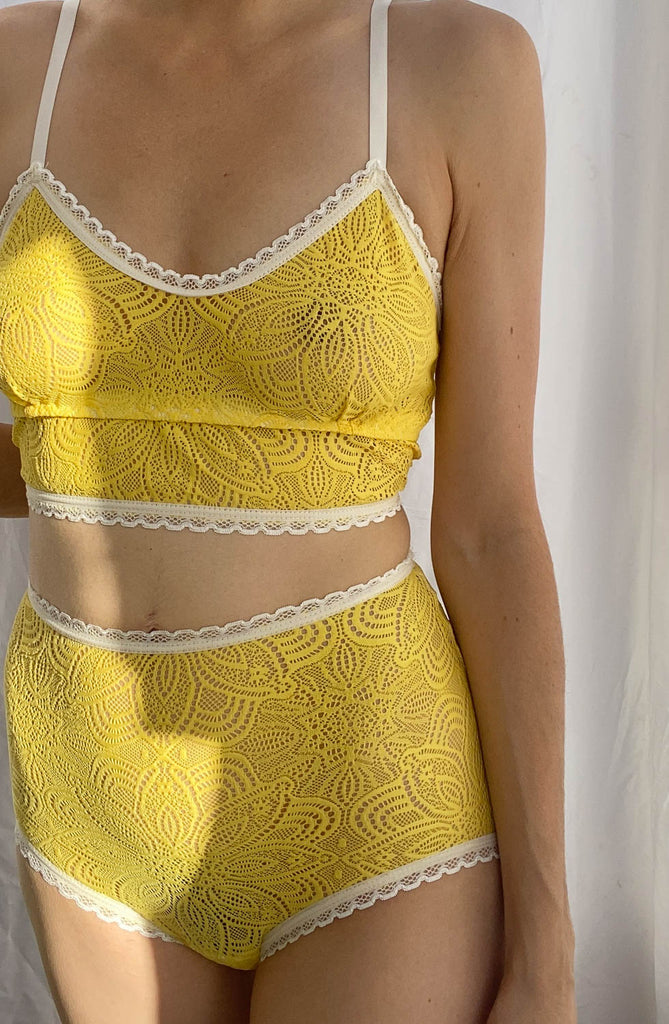 Sunflower Yellow Lace High Waisted Knickers